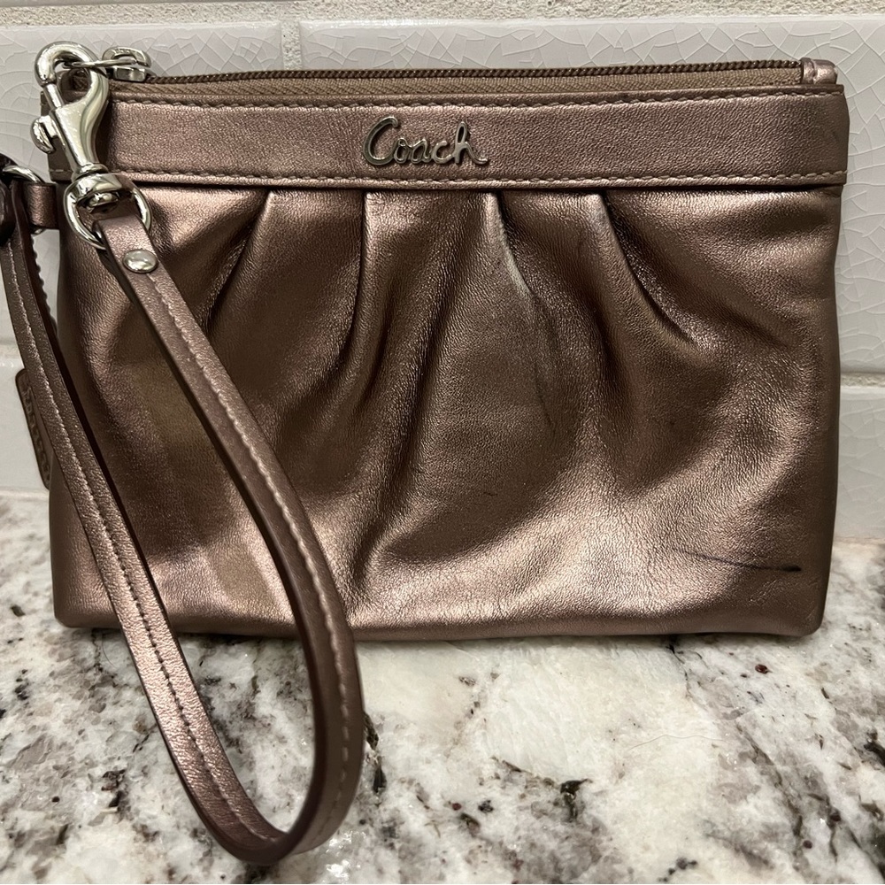 Coach leather wristlet rose gold